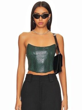 superdown Tawny Faux Suede Top Crop Top Green & Black Small